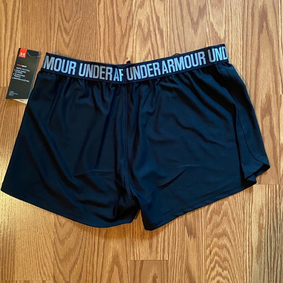 🌹Sale🌹 UA Play Up Shorts Black Logo Band Women's Size M L Apparel 1264264 012 - Picture 2 of 5